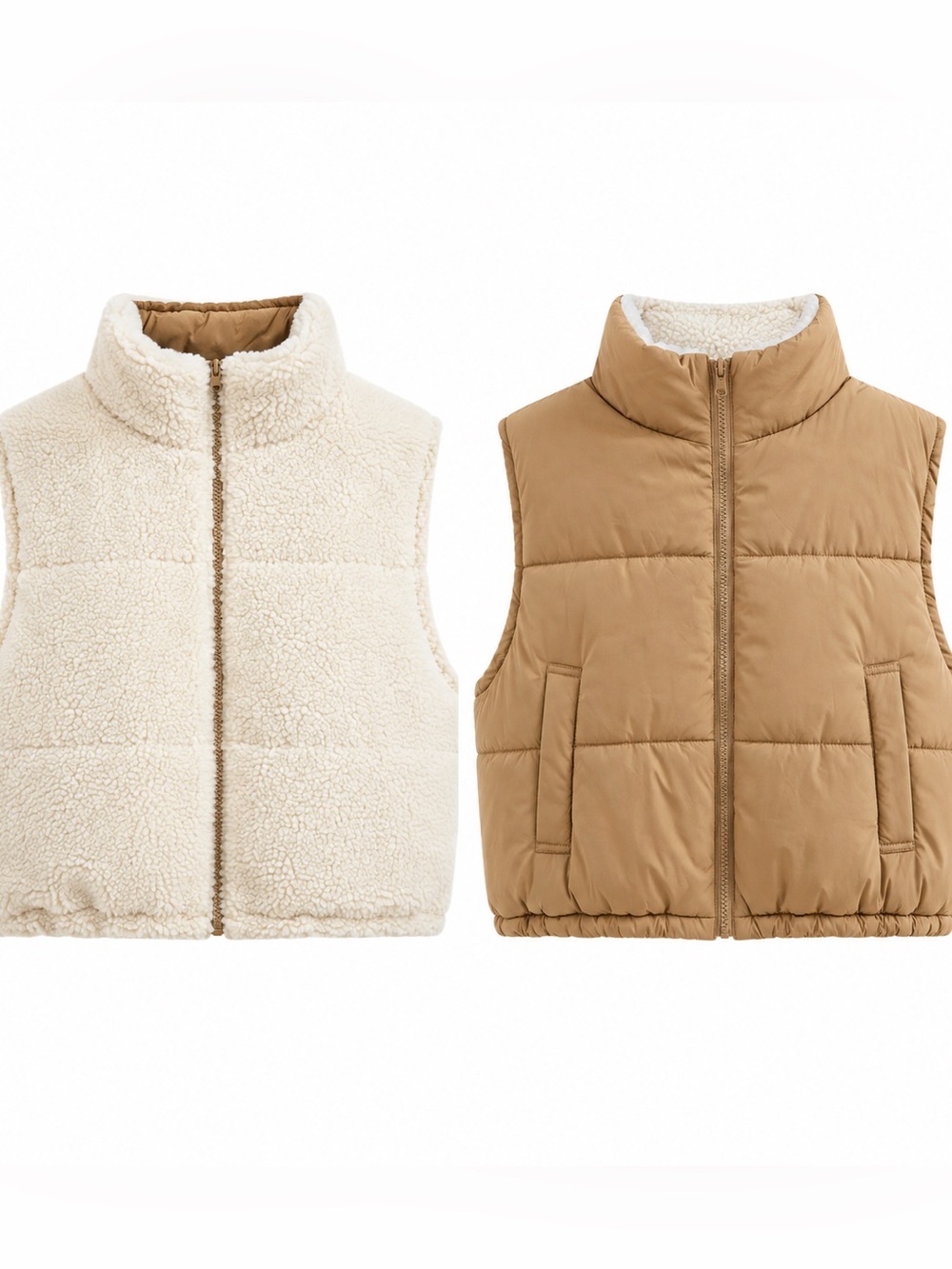 Altar'd State Tan Cropped Reversible Puffer Vest Sherpa Lined Medium Gorpcore